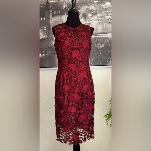 White House Black Market NWOT Red Lace Sheath Dress Size 8 - Picture 2 of 7